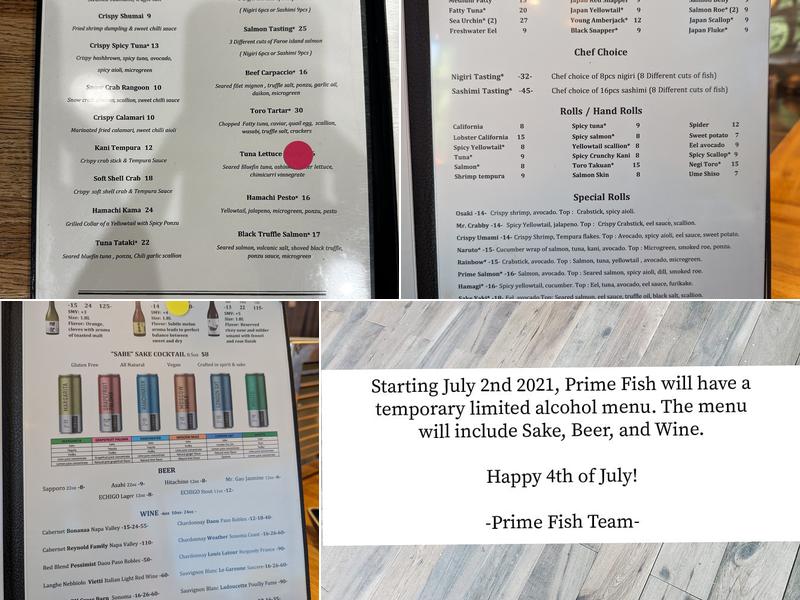 Prime Fish Sushi Charlotte Menu