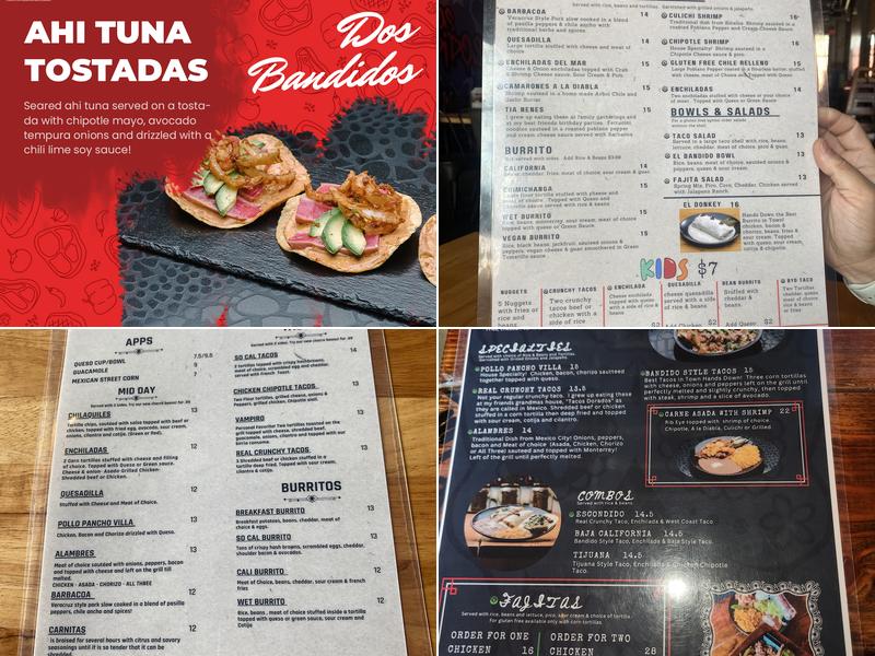 Dos Bandidos Menu