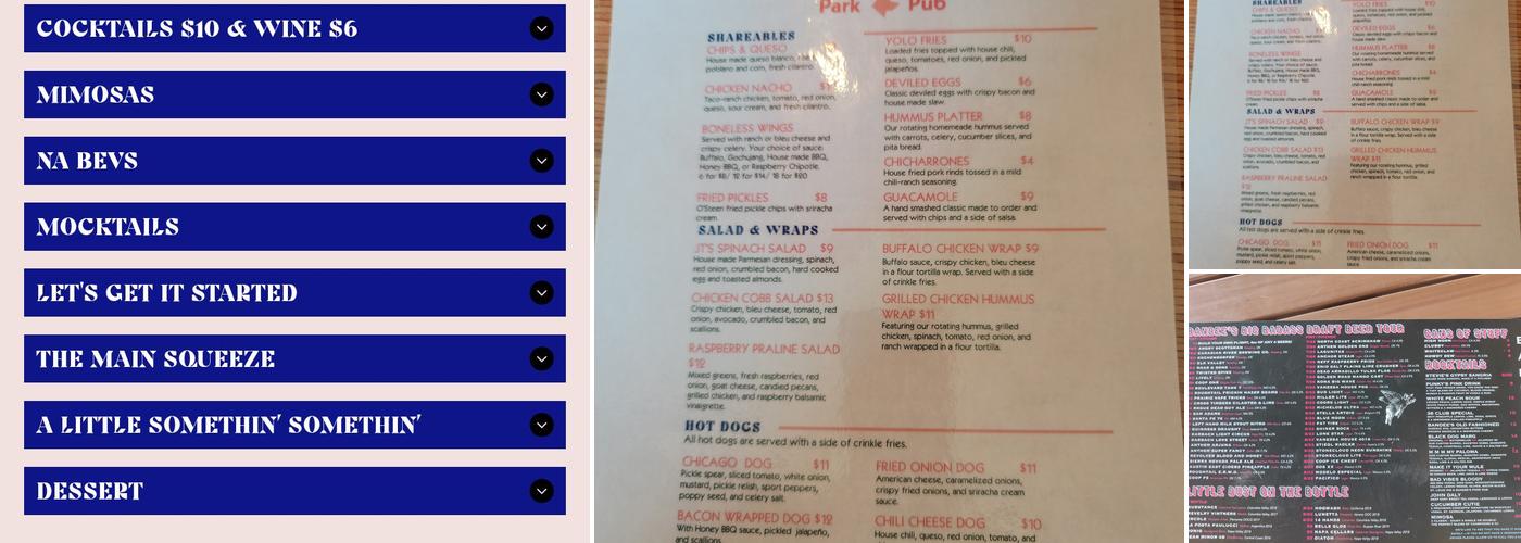 Solo's Park and Pub Menu