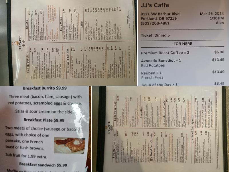 JJ's Caffe Menu