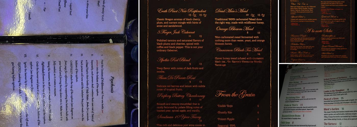 Raven's Manor Menu
