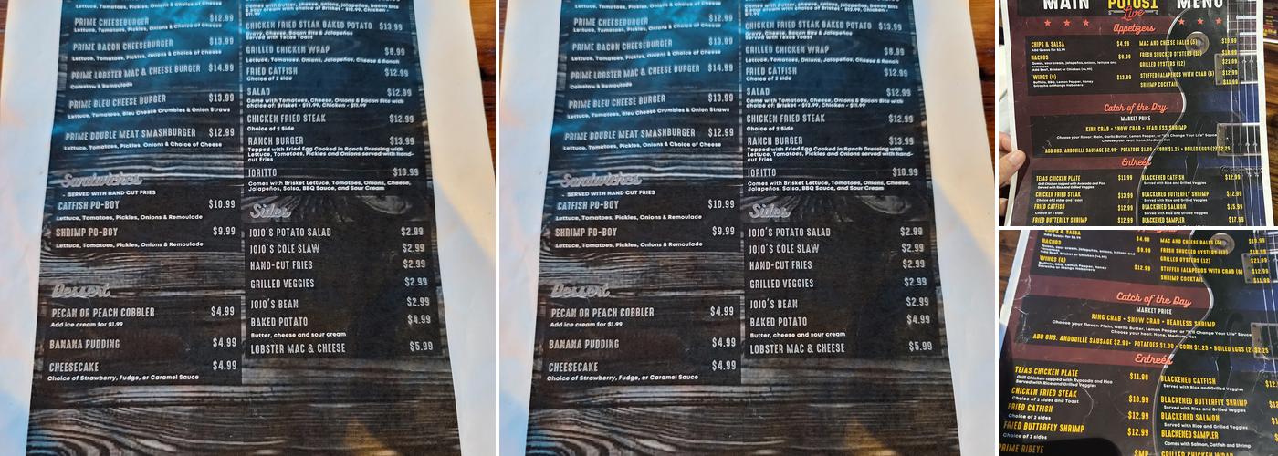 Potosi Live Menu