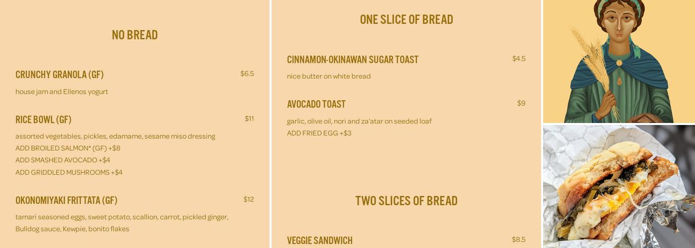 Saint Bread Menu