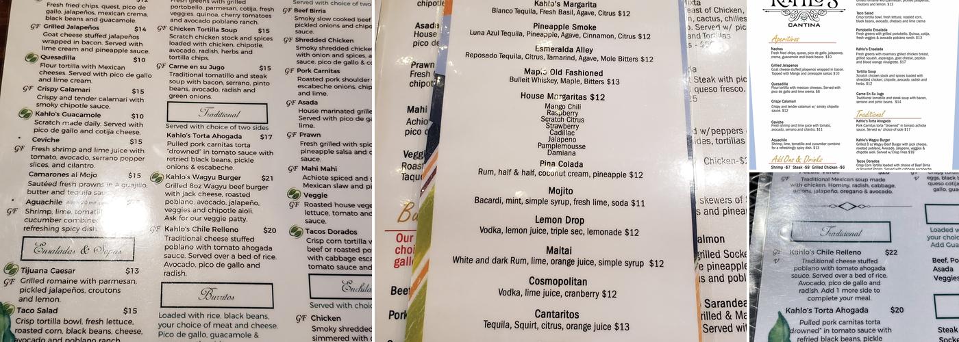 Kahlo’s Cantina Menu