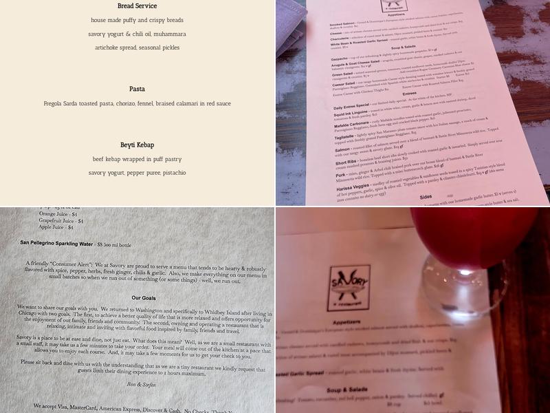 Savory, a restaurant Menu