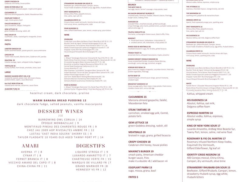 Maxine's Cafe & Bar Menu