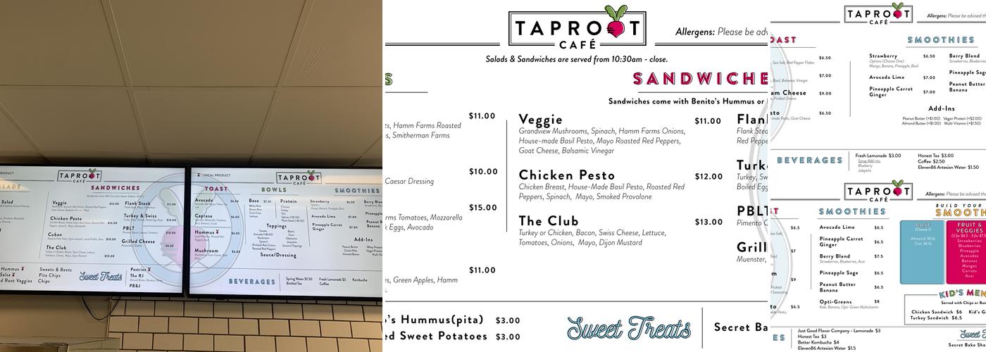 Taproot Cafe Menu