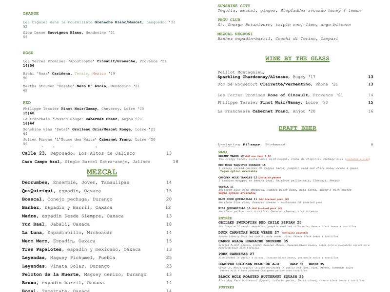 Bombera Menu