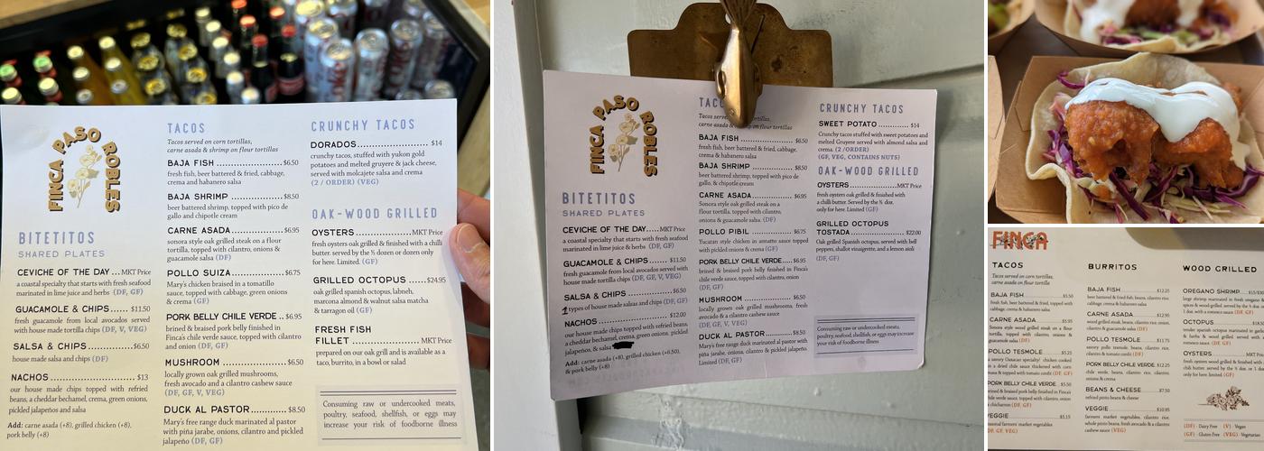 Finca Paso Robles Menu