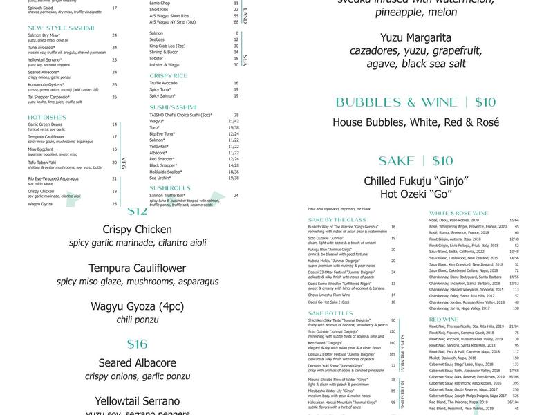 Taisho Menu
