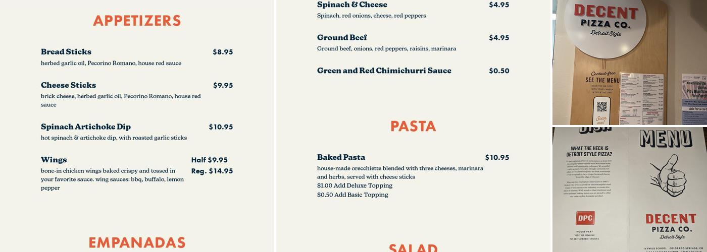Decent Pizza Co. Menu