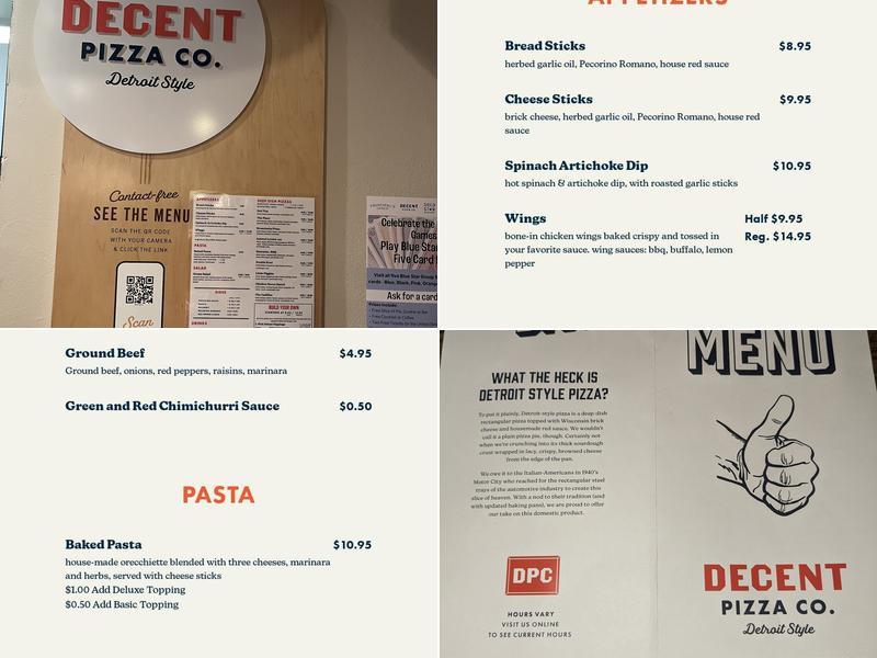 Decent Pizza Co. Menu