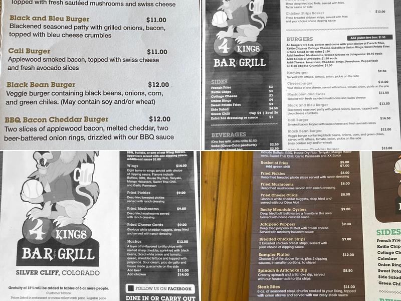 4Kings Bar & Grill Menu