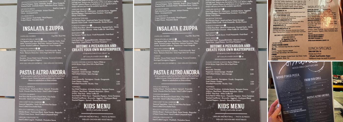 Simone's Wood Fired Craft Kitchen Menu