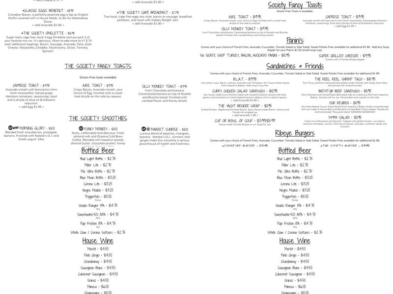The Society Market Cafe Menu