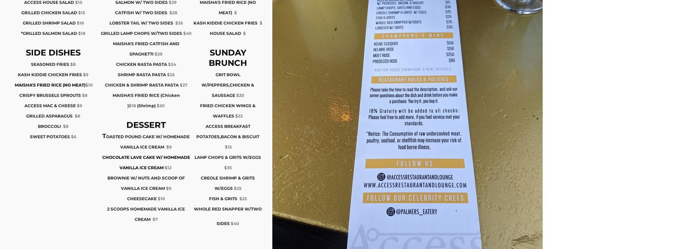 Access Restaurant and Lounge Menu