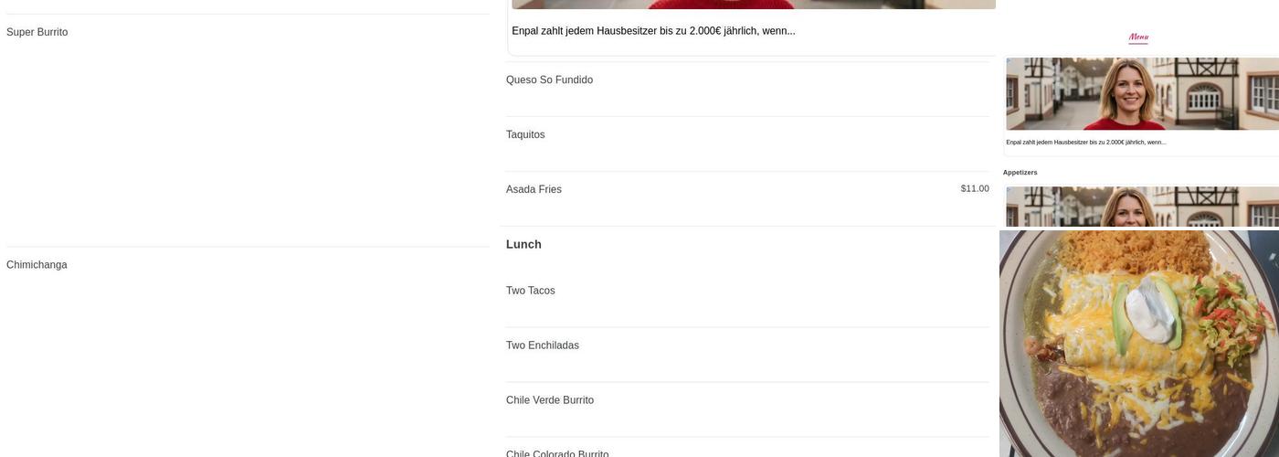 Los Potrillos Mexican Menu