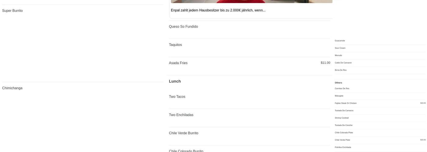 Los Potrillos Mexican Menu