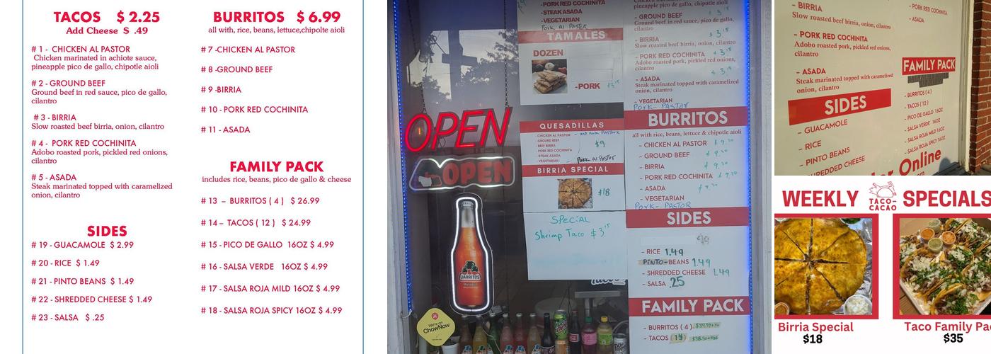 Taco Cacao Menu