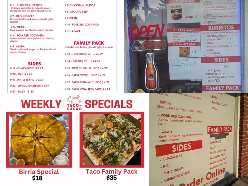Taco Cacao Menu