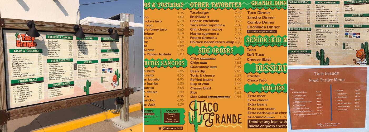 Taco Grande Menu