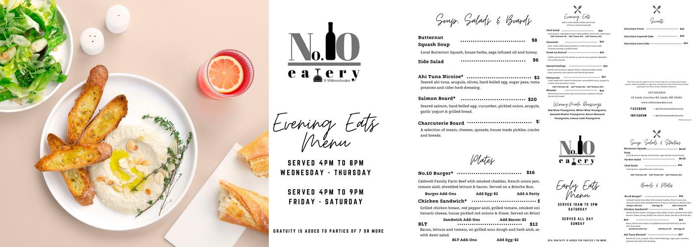 WillowsAwake Winery Menu