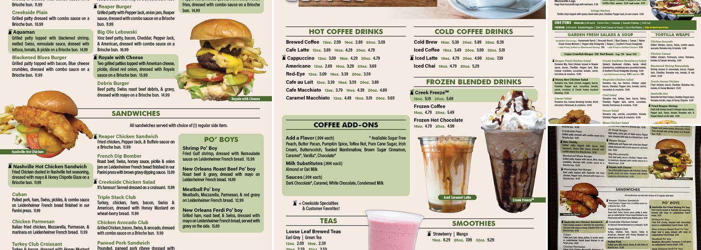 Creekside Coffee Cafe Menu