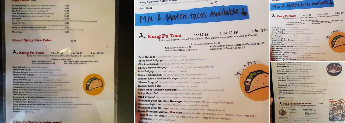 Kung Fu Taco Menu