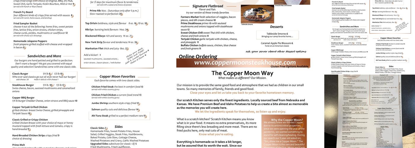 Copper Moon Steakhouse Menu
