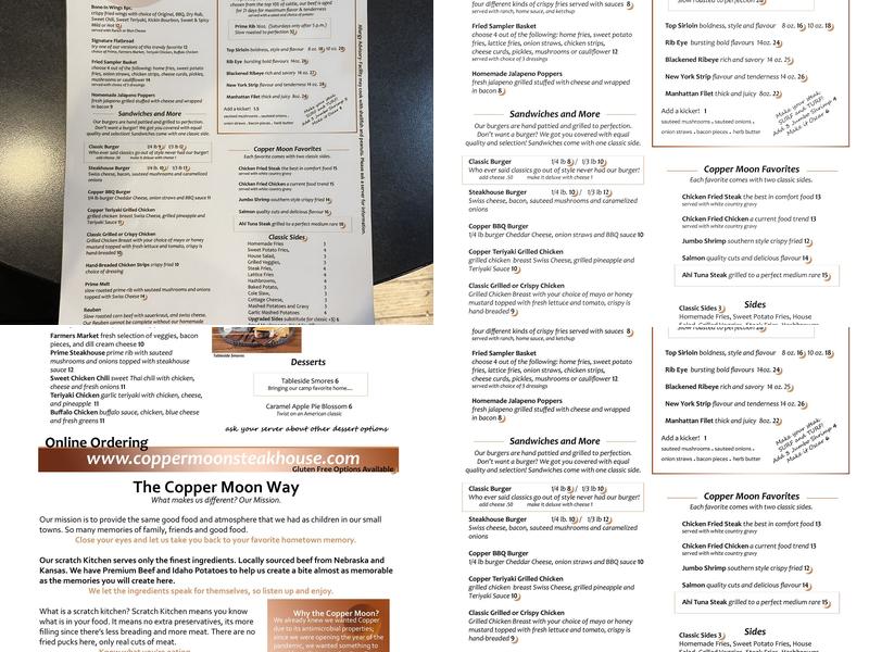 Copper Moon Steakhouse Menu