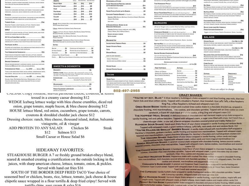 The Hideaway Steakhouse & Grill Menu