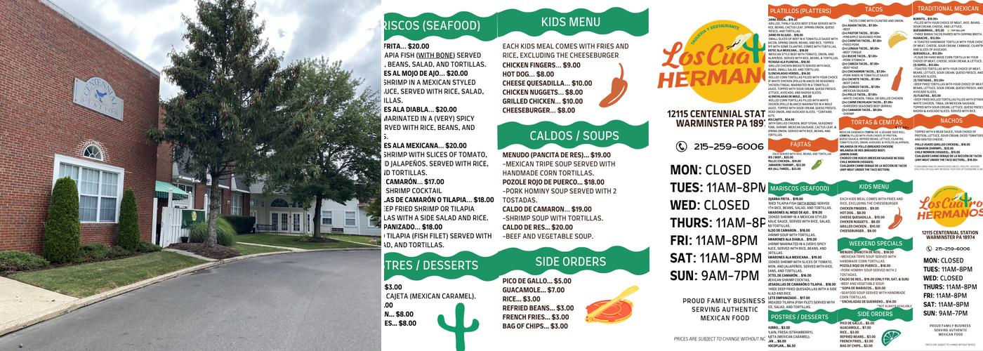 Taqueria Los 4 Hermanos Menu