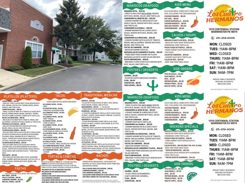 Taqueria Los 4 Hermanos Menu