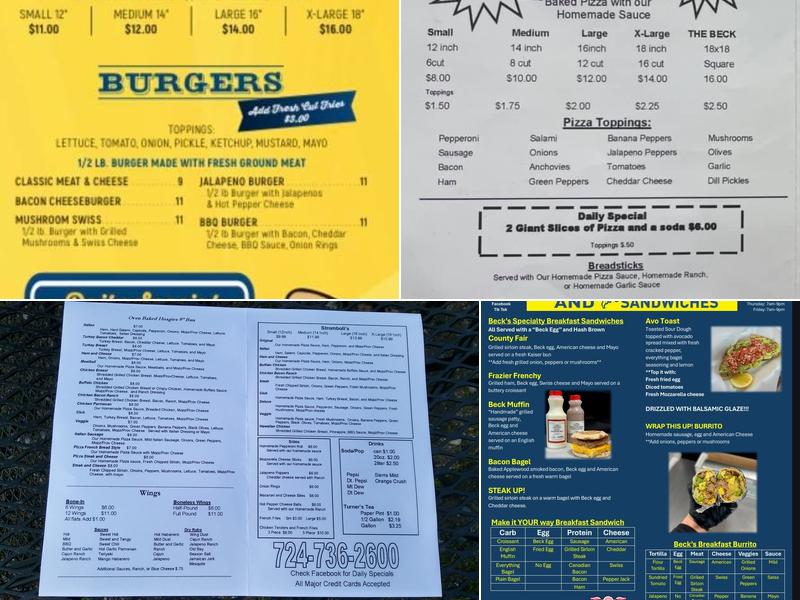 Beck's Pizza Menu