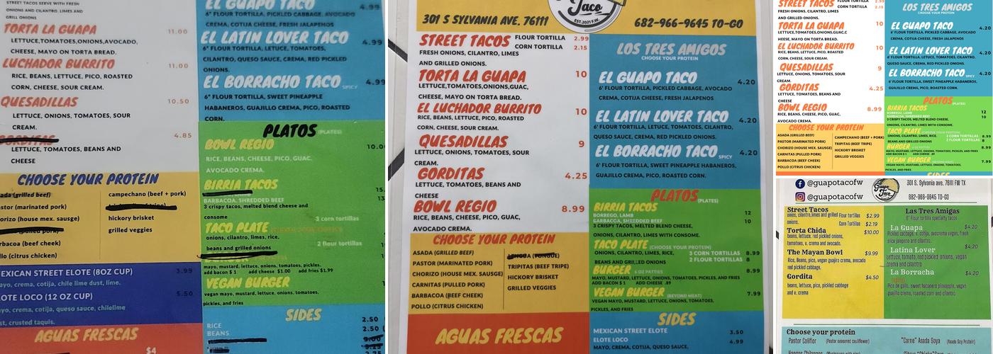 Guapo taco Menu