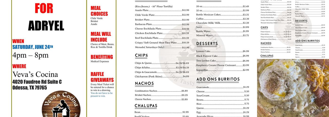 Veva's Cocina Menu