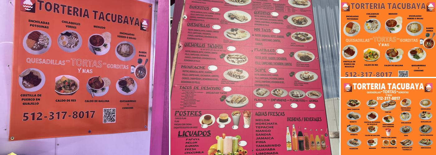 Torteria Tacubaya Menu