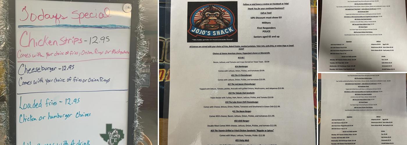 Jojos shack LLC Menu