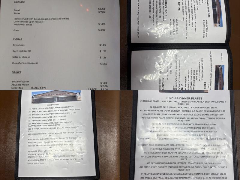 Gilbert's Restaurant Menu