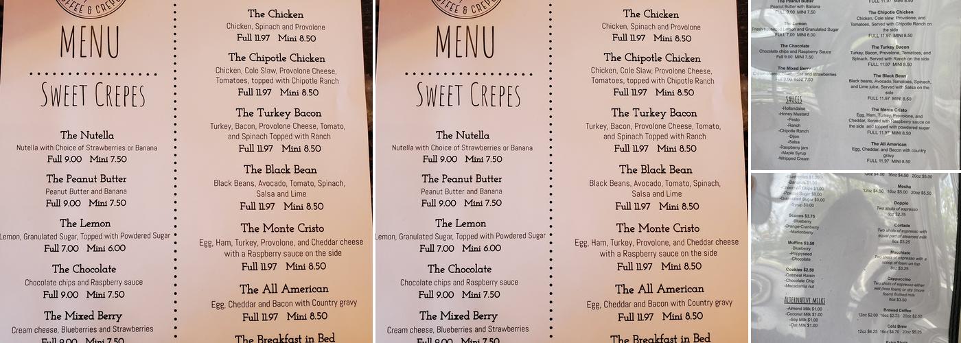 Cafe Boku Coffee and Crepes Menu