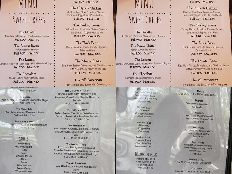 Cafe Boku Coffee and Crepes Menu