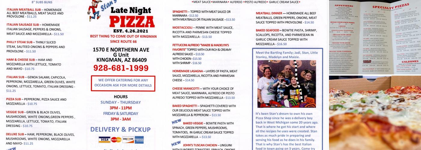Stan's Late Night Pizza Menu