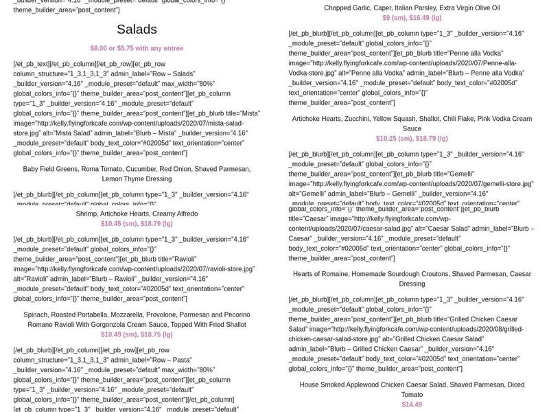 Flying Fork Cafe Menu