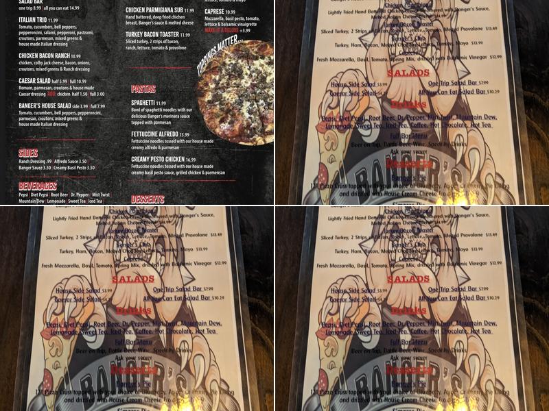 Banger's Bar & Pizza Place Menu