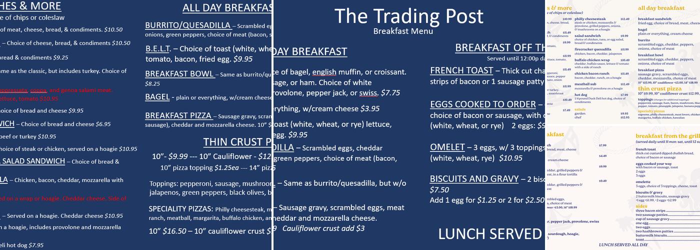 The Trading Post Menu