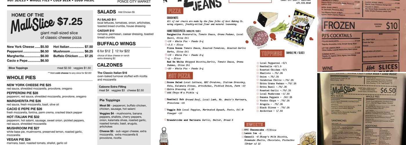 Pizza Jeans Menu