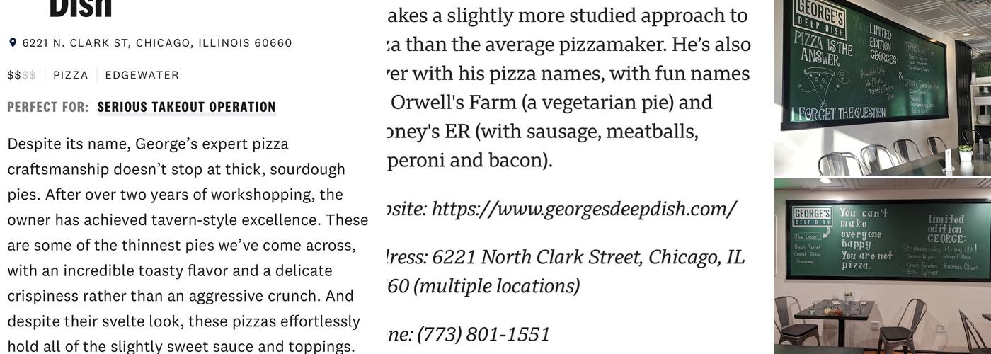 George's Deep Dish Menu