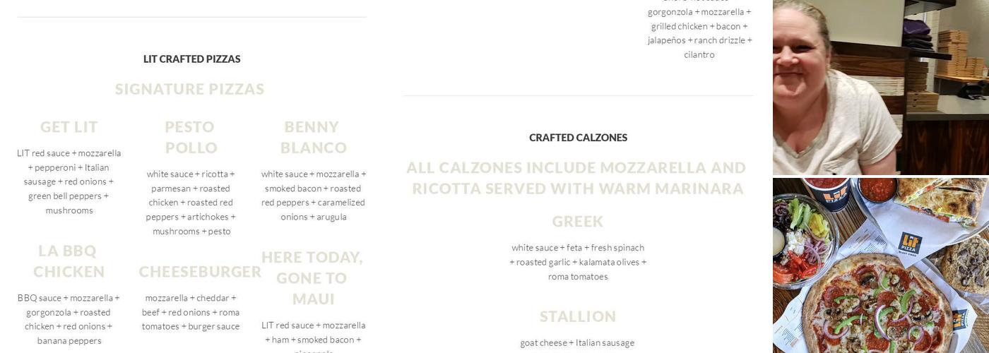 Lit Pizza Menu
