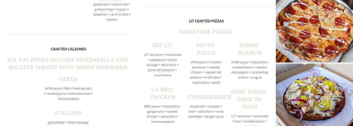 Lit Pizza Menu