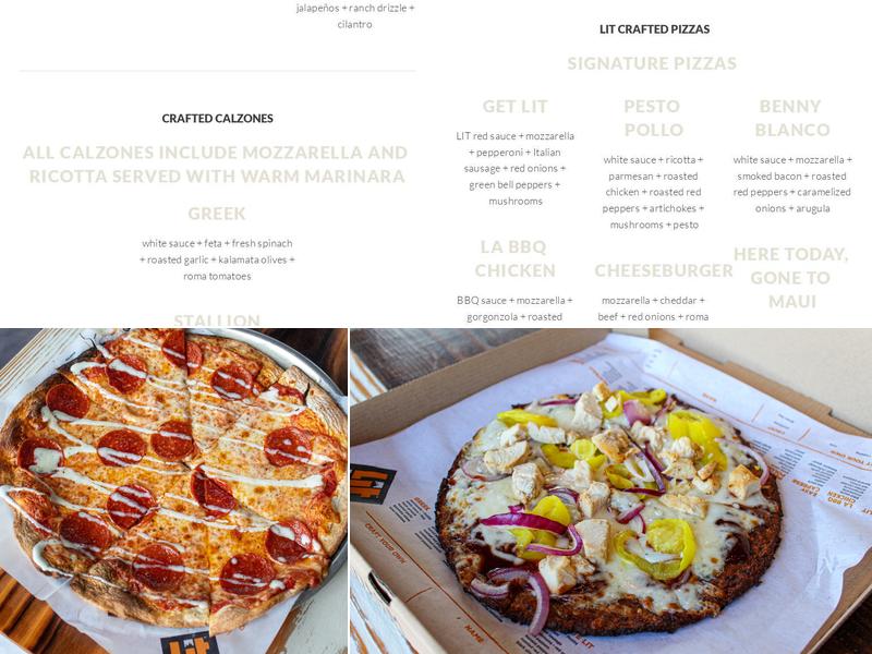 Lit Pizza Menu